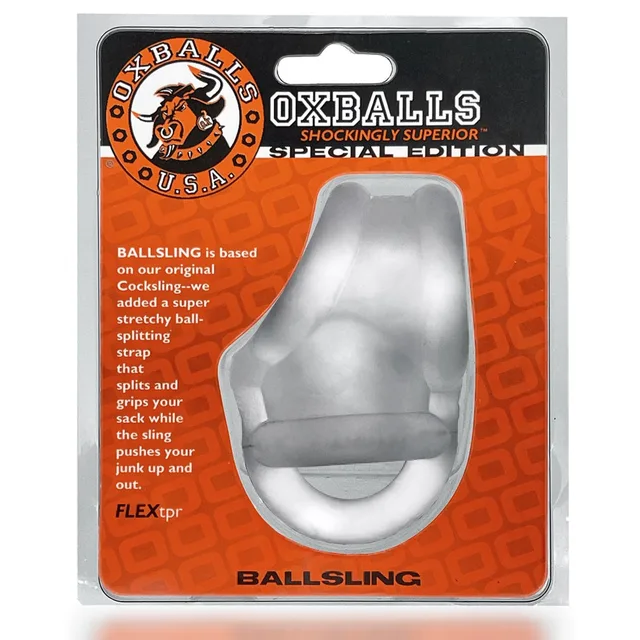 Oxballs Ballsling clear-ice split-sling retail package front