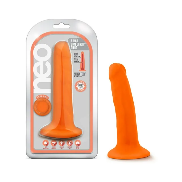 Neon orange Neo 6-inch dildo with clear retail package