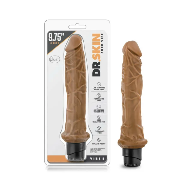 Tan Dr. Skin Vibe 8 vibrator with clear 9.75-inch retail package