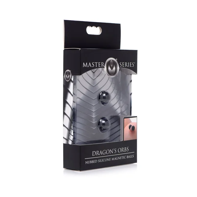 XR Brands Dragon's Orbs black nubbed magnetic balls pair inside front retail package