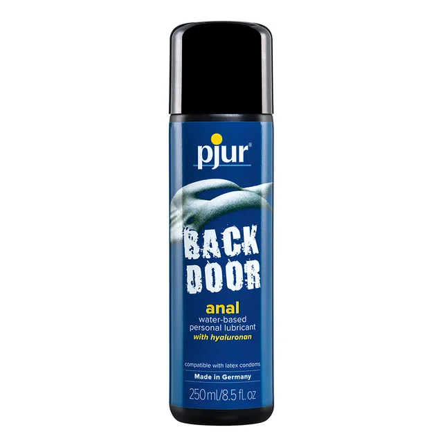 pjur Back Door Water-Based Lubricant blue 8.5-ounce bottle with black flip cap