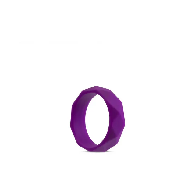 Angled view of purple Wellness Geo silicone ring
