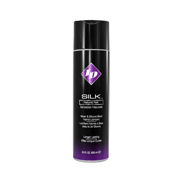 ID Silk Hybrid Lubricant 8.5 oz wide black bottle with purple front label