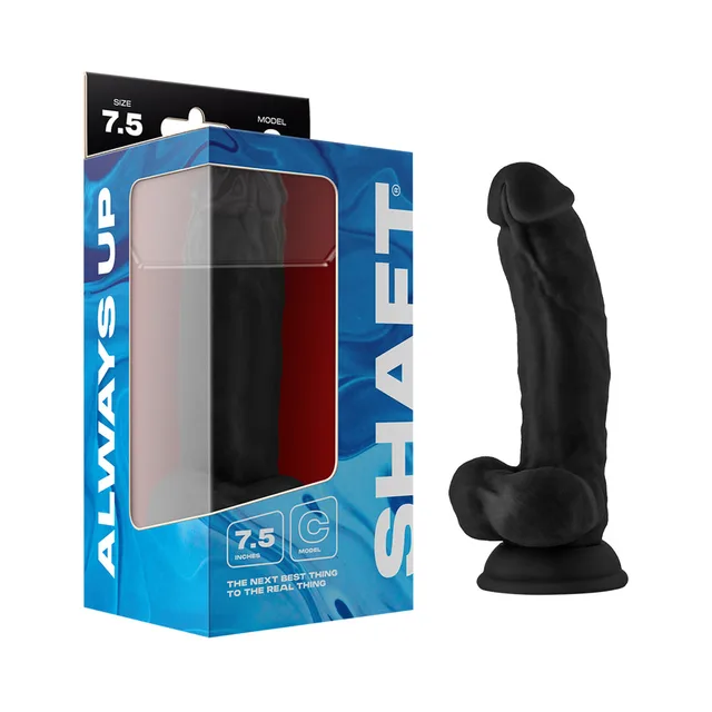 Shaft Model C 7.5-inch black dong beside blue retail box