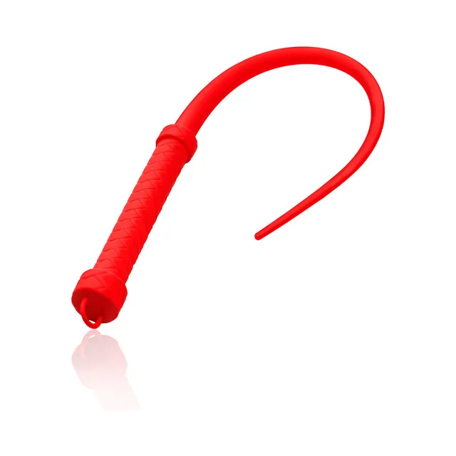 XR Brands Master Series red Viper Tail silicone whip with looped thin tail and textured handle