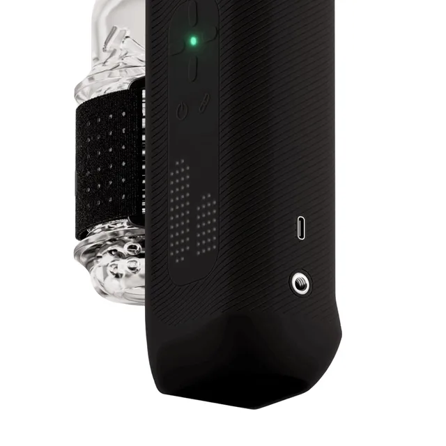 Close angled view of black Handy 2 Pro controls and clear sleeve