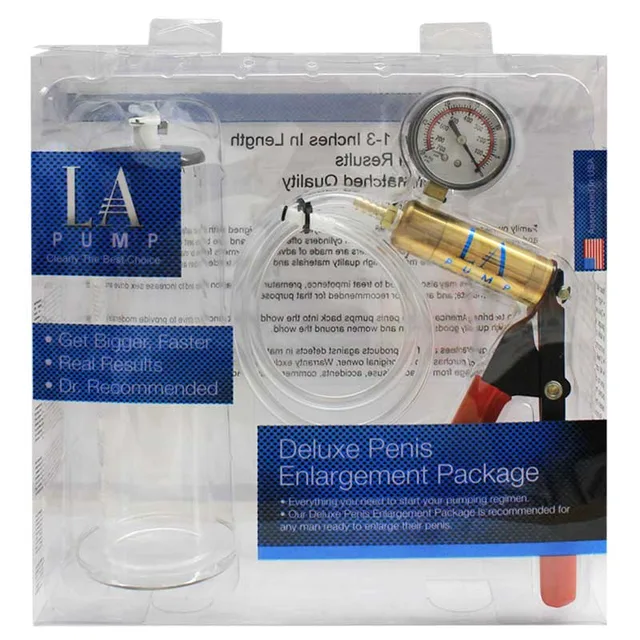 LA Pump 2.25-Inch Cylinder Package clear clamshell with wide cylinder and gauge pump