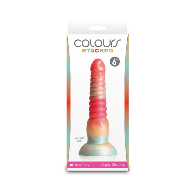 Colours Stacked 6-inch red gold and turquoise ringed dildo in box