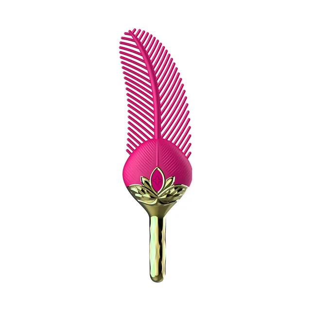 Front view of Cleo fine pink ribs and gold floral handle