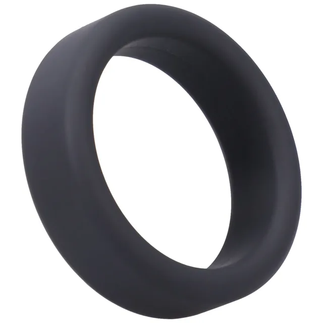 Angled close-up of broad black Tantus Super Soft C-ring