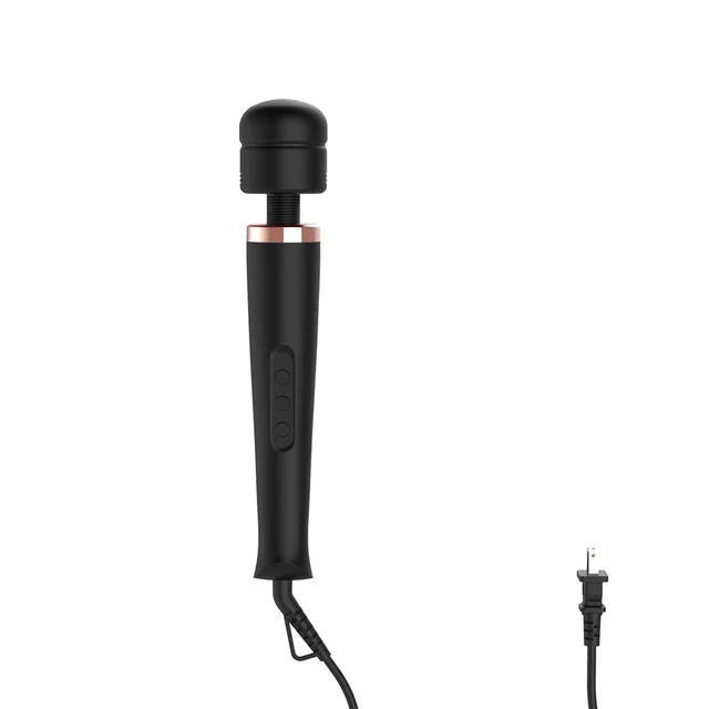 upright black Magic Massager wand with rounded head and side buttons