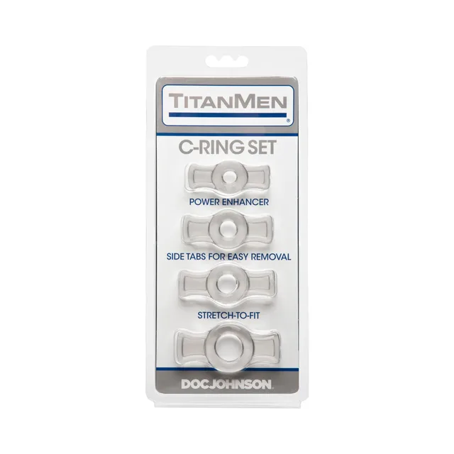TitanMen Clear Ring Set four clear rings mounted on gray retail card