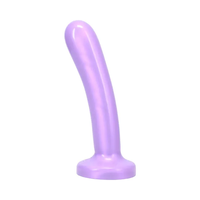 Tantus Silk Large lavender dildo upright front view on round flared base