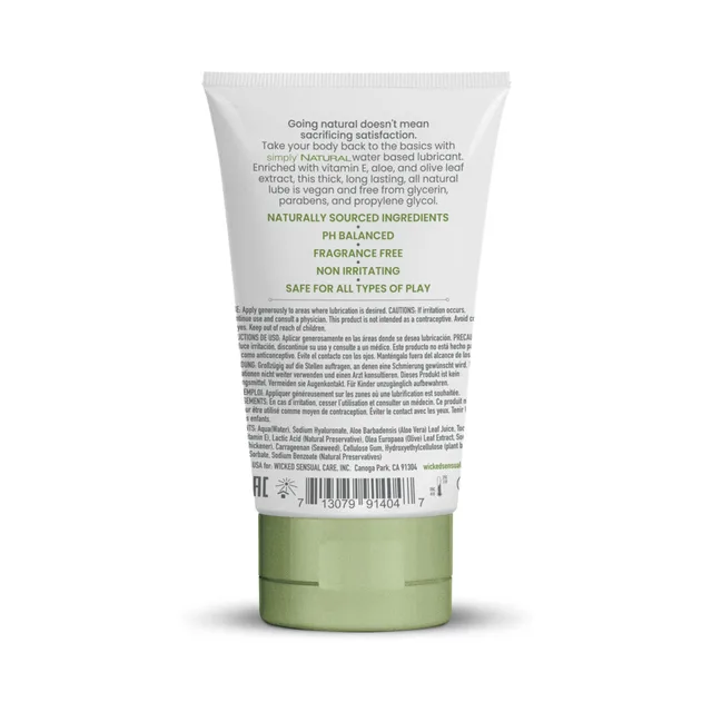 Wicked Simply Natural Aqua 4 oz tube rear view with dense black label text