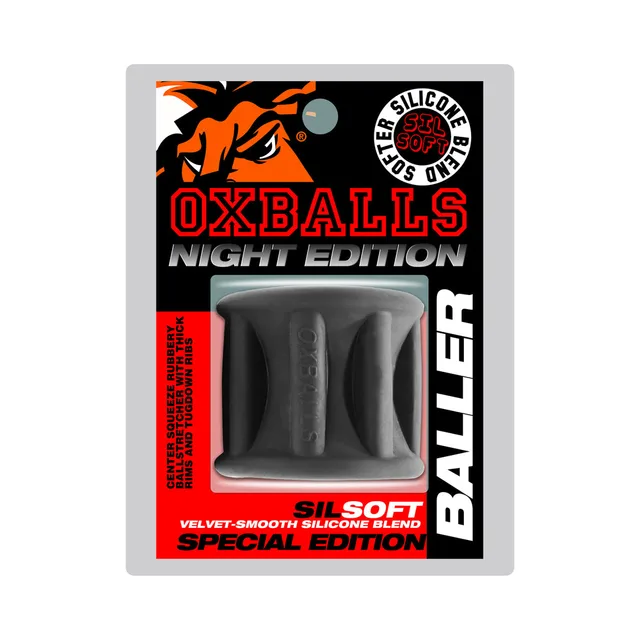 Oxballs Baller Night black ribbed silicone ball stretcher