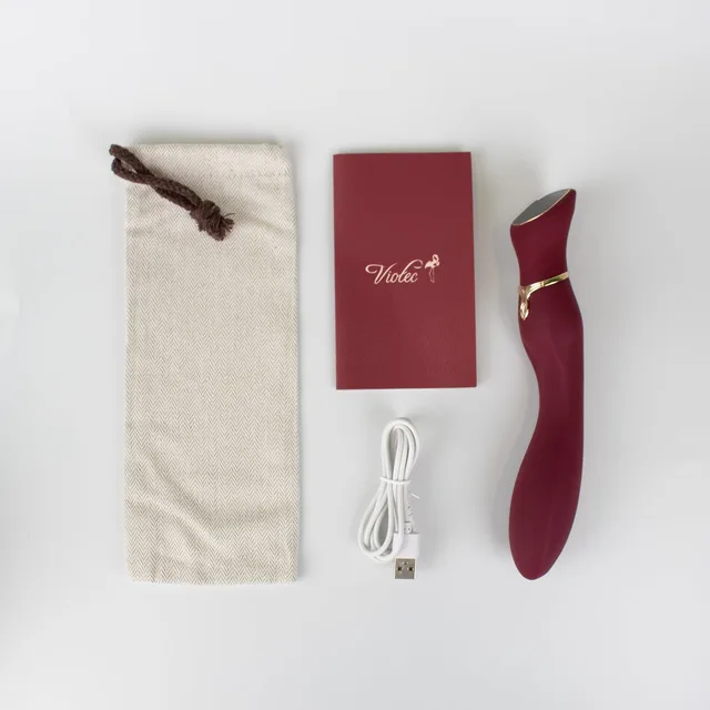 Viotec Chance vibrator with storage pouch, booklet and white cable