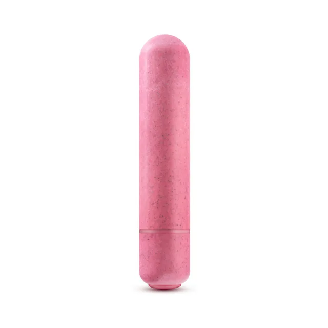 Blush Gaia Eco Bullet coral vibrator upright front view with rounded tip and speckled surface