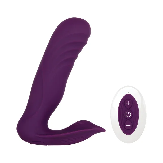 Purple Velvet Hammer dual stimulator beside oval remote