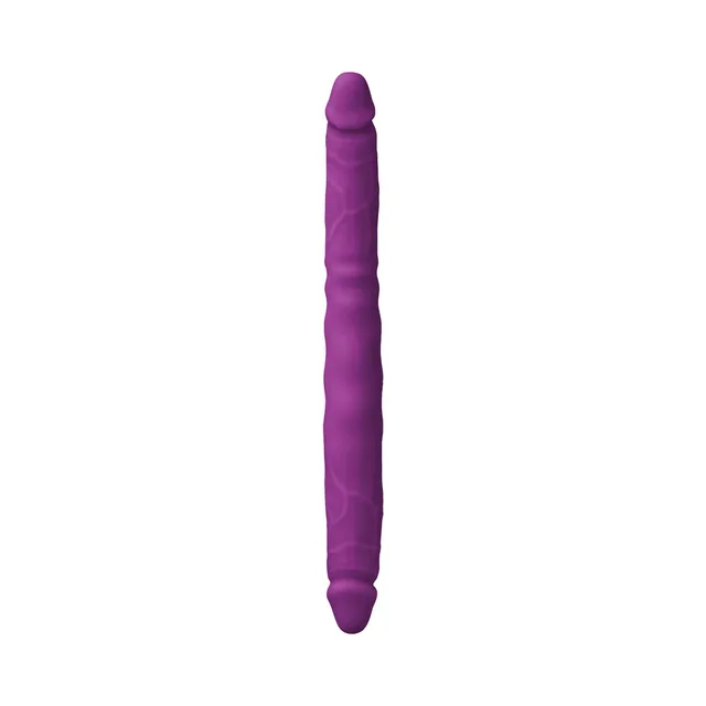 Purple straight dual-ended dildo with molded shaft texture