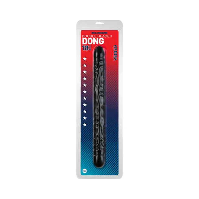 Doc Johnson 18-inch black veined double-header dong in retail package