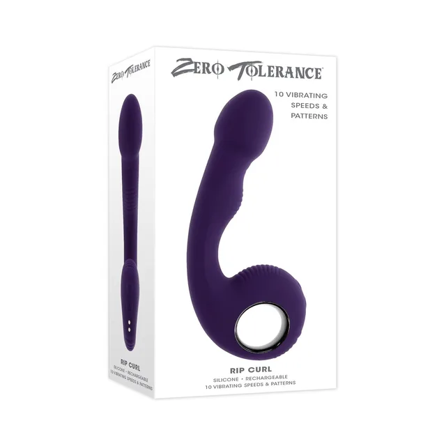 Zero Tolerance Rip Curl purple curved vibrator pictured on white retail box
