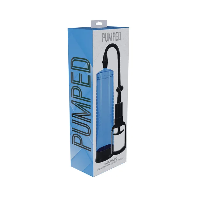 Blue Shots Pumped Basic Pump 2 with black hose and hand pump in retail packaging