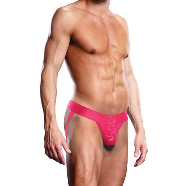 Front view of hot-pink Prowler lace jock strap size M