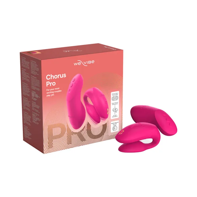 We-Vibe Chorus Pro Electric Pink curved vibrator beside box