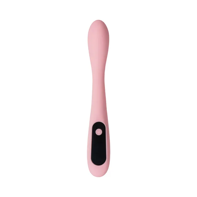 Camtoyz Vaen pink curved G-spot stimulator front view showing the rounded tip and black control panel