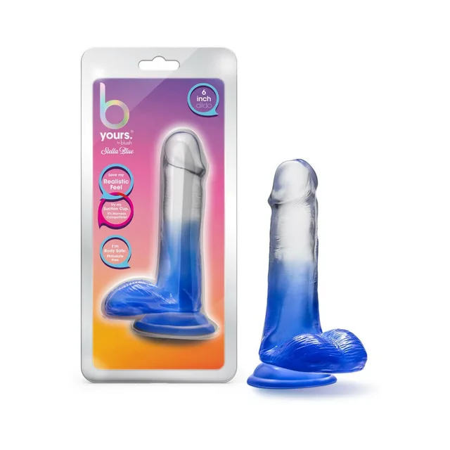 B Yours Stella Blue dildo with balls and retail pack