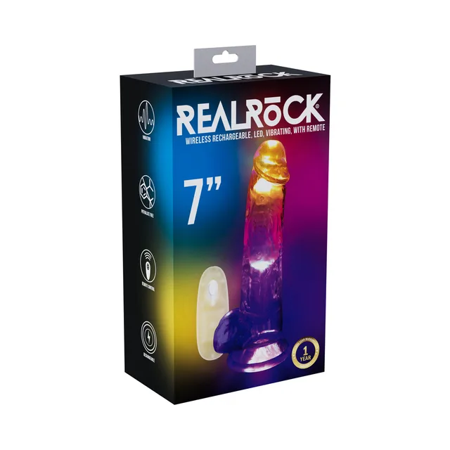 RealRock clear 7-inch LED vibrator with balls retail box