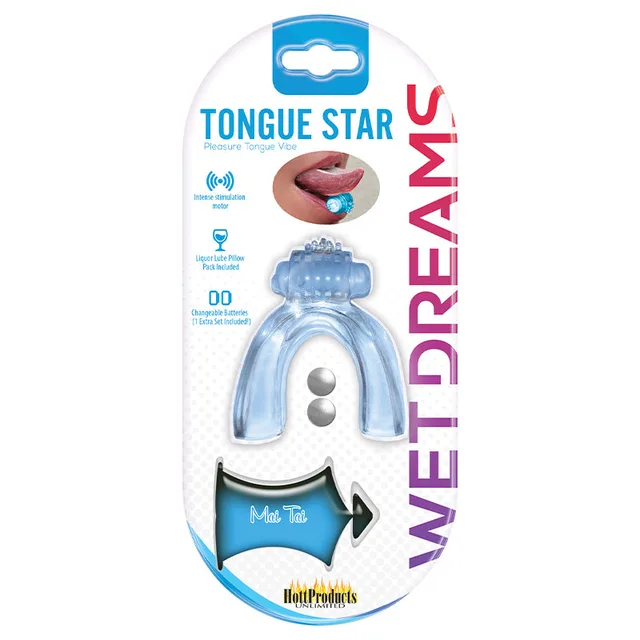 Blue Tongue Star tongue vibrator with contoured mouthpiece in blister pack