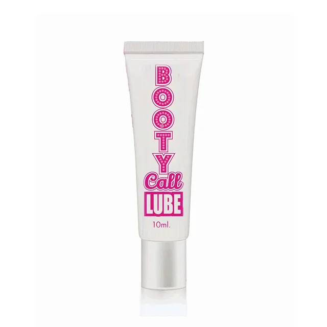 front view of single Booty Call Lube 10 ml white squeeze tube