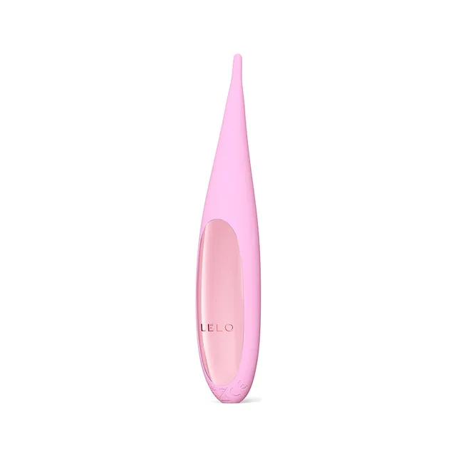 front view of pink LELO DOT Travel with pointed tip and oval control panel