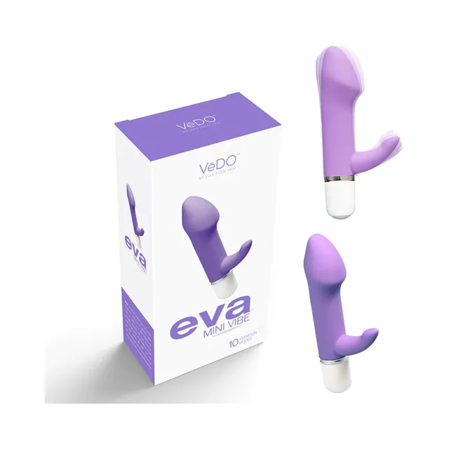 VeDO Eva Orgasmic Orchid rabbit vibrator beside purple retail box