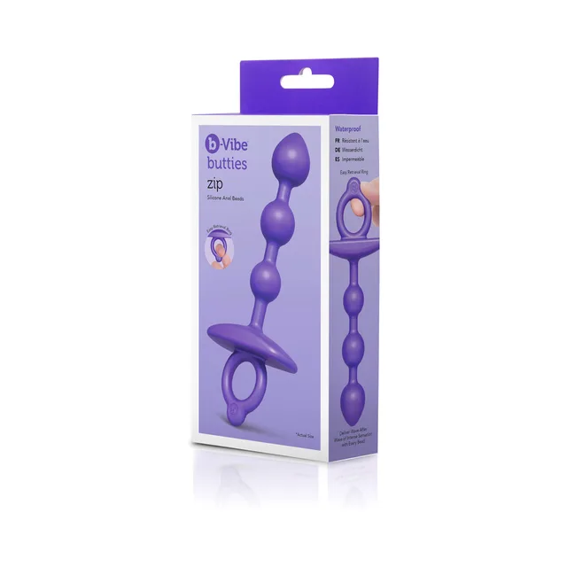 b-Vibe Butties Zip purple anal beads in retail box