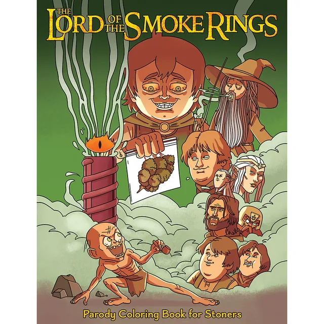 green Lord of the Smoke Rings coloring book cover with fantasy parody characters