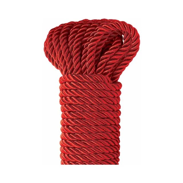 Fetish Fantasy Red Cotton Rope close-up of tightly twisted rope coil