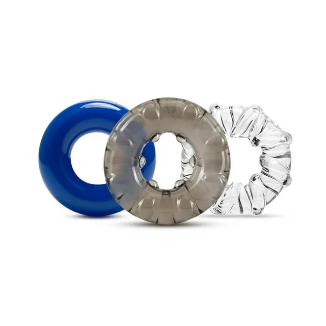 Blue gray and clear TPE rings in overlapping arrangement