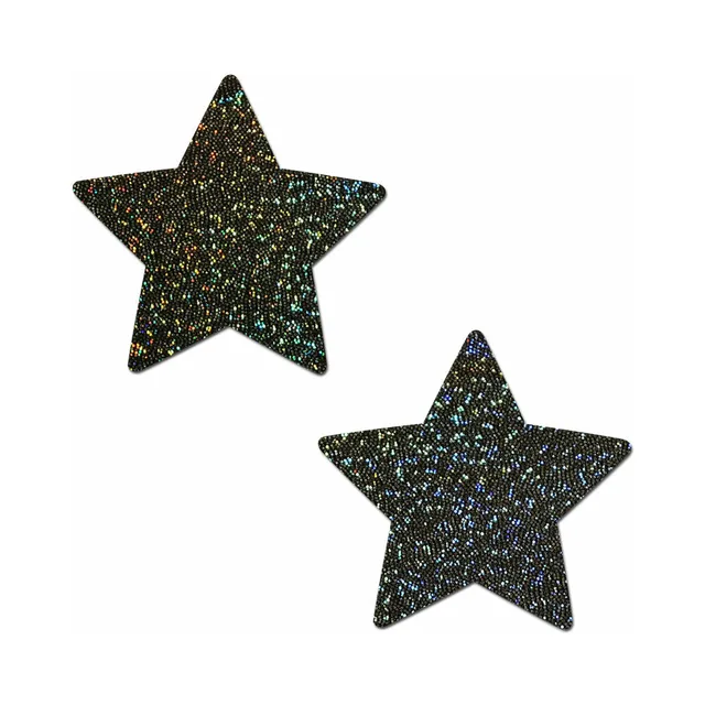 black five-point star Pastease pasties with multicolor glitter flecks