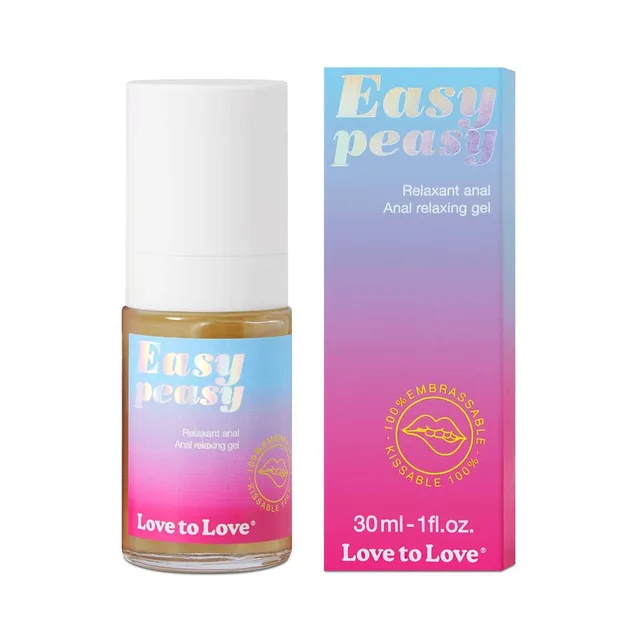 Easy Peasy one-ounce anal gel pump bottle beside gradient box