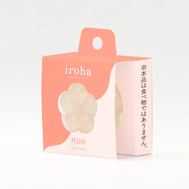 Tenga iroha Petit PLUM clear massager in coral retail box