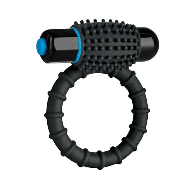 Doc Johnson OptiMALE Vibrating Ring black ribbed ring with nubby bullet housing