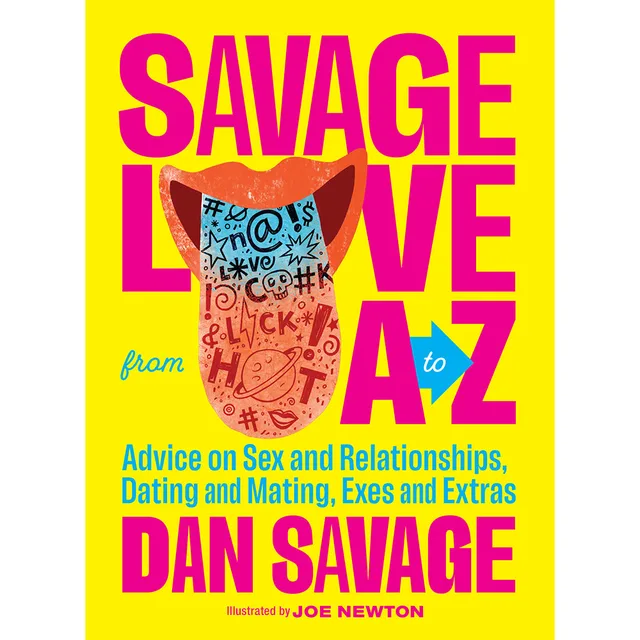 yellow Savage Love from A to Z hardcover with pink lettering and illustrated alphabet motif