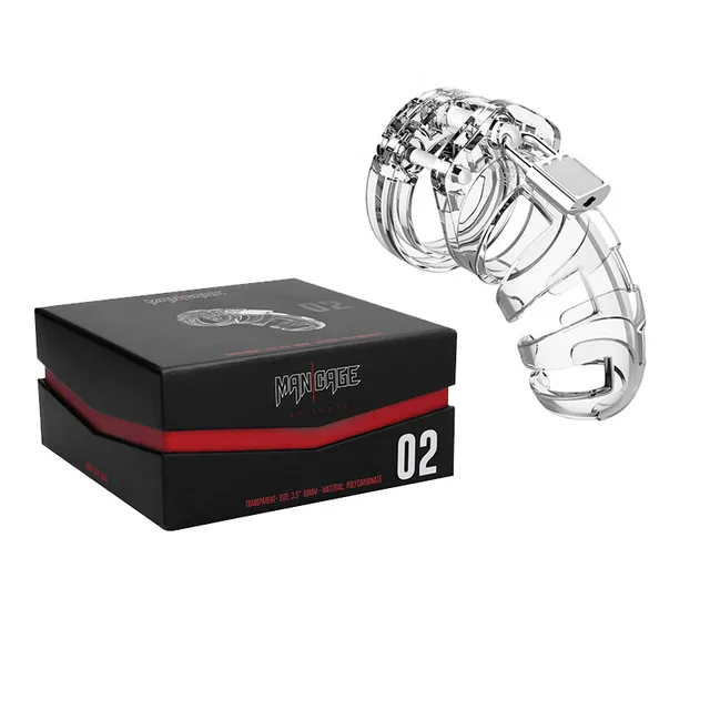 Shots ManCage Model 02 Clear Cage beside black box