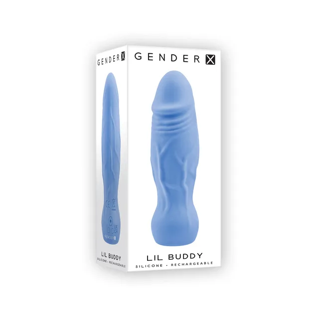 blue Gender X Lil Buddy vibrator pictured on white retail box