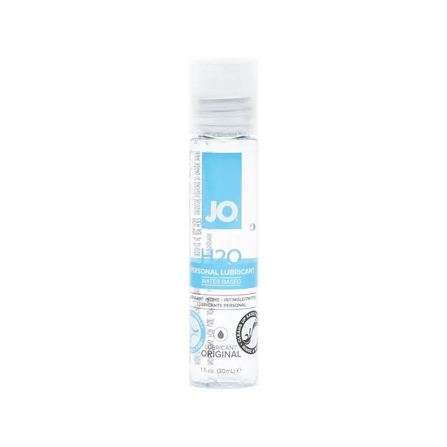 Front view of 1 oz JO H2O Original bottle with silver cap and blue label