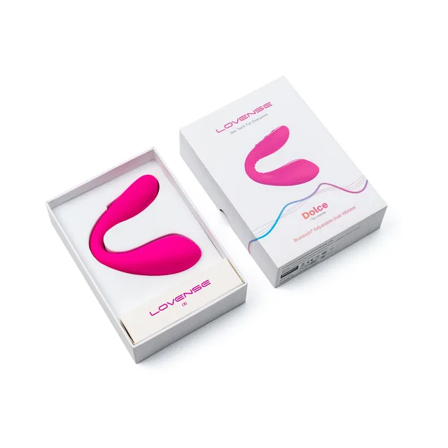 Two open Lovense Dolce boxes displaying pink U-shaped vibrators