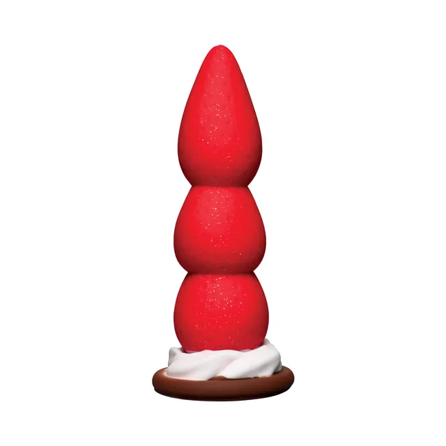 Simply Sweet Strawberry Sweet Cream silicone dildo upright front view with three segments