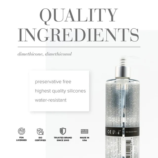 System JO Premium bottle beside dimethicone ingredient graphic